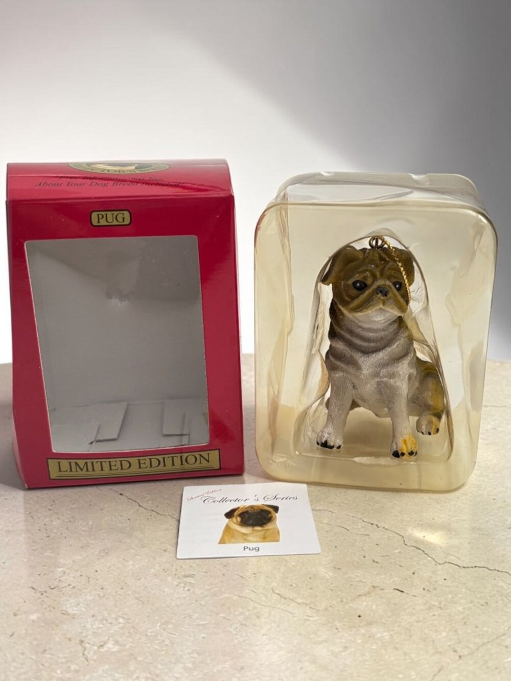 Limited Edition Pug Figurine Collectible Ornament With Box & Tag Christmas dog